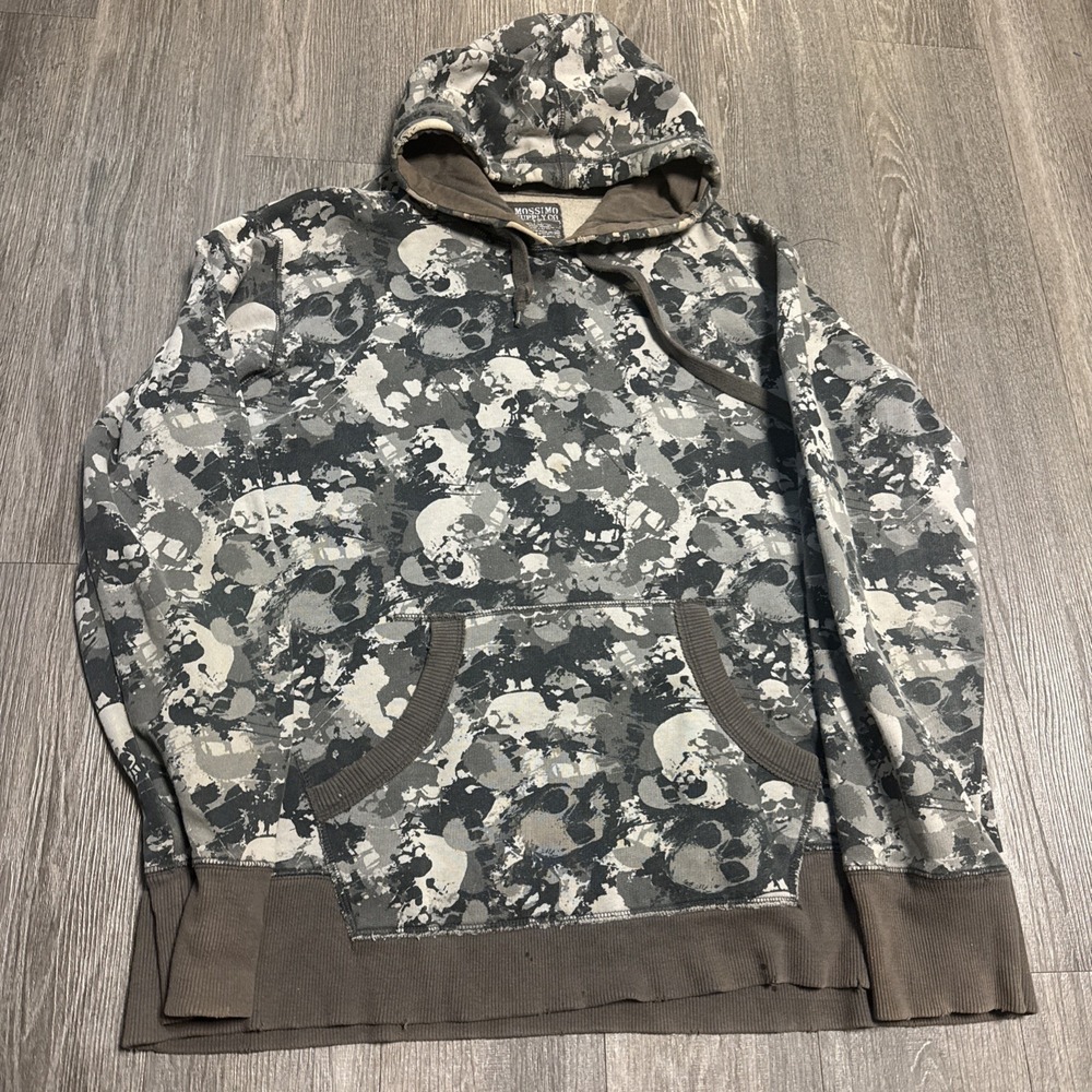 Vintage Mossimo Full Hoodie Distressed Men's Size XL Skulls AOP Graphic Y2K